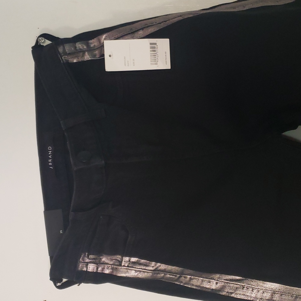J Brand, Ruby high rise, crop, cigarette black denim with silver on the sides